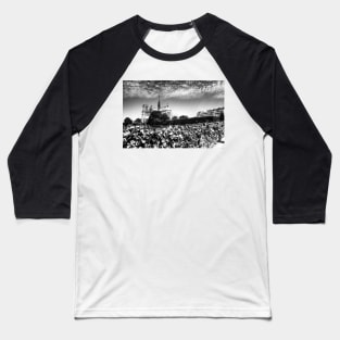 Notre Dame de Paris & Love Lock Bridge Black And White Baseball T-Shirt